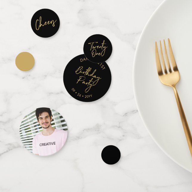 Twenty One Gold & Black Modern 21st Birthday Party Confetti (Group)