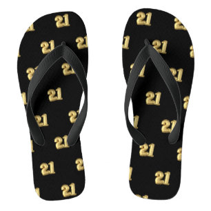 Twenty One Gold Mylar Birthday Balloons on Black Jandals