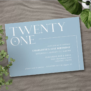 Twenty One   Light Blue Simple Airy 21st Birthday Invitation
