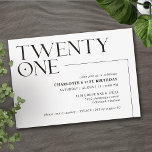 Twenty One | Modern Black and White 21st Birthday<br><div class="desc">Modern 21st birthday invitations with large heading "twenty one" text in an accent font. Off-centre design with a simple black and white colour scheme.</div>