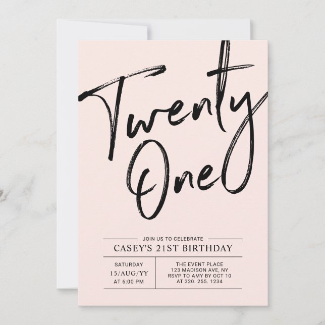 Twenty one | Modern Pink 21st Birthday Party Invitation (Front)