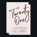 Twenty one | Modern Pink 21st Birthday Party Invitation<br><div class="desc">Celebrate your special day with this simple stylish 21st birthday party invitation. This design features chic brush script with a clean layout in black & blush pink colour combo. More designs available at my shop BaraBomDesign.</div>