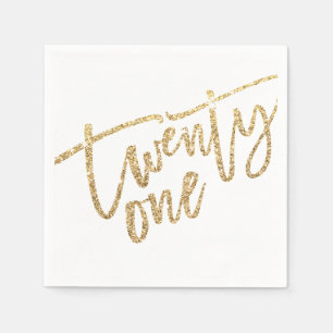 TWENTY-ONE modern script glam gold glitter 21st Napkin