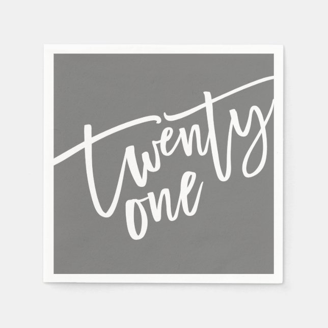 TWENTY-ONE modern script white editable colour 21s Napkin (Front)