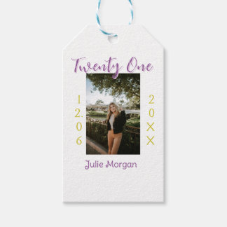 twenty one photo birthday pink purple girl boy nam gift tags
