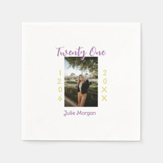 twenty one photo birthday pink purple girl boy nam napkin