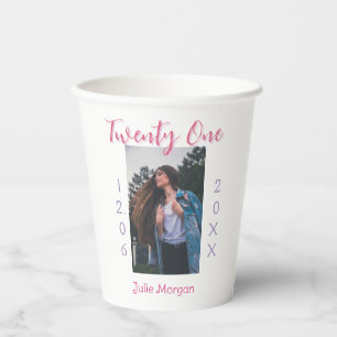 twenty one photo birthday pink purple girl boy nam paper cups