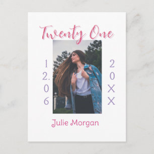twenty one photo birthday pink purple girl boy nam postcard