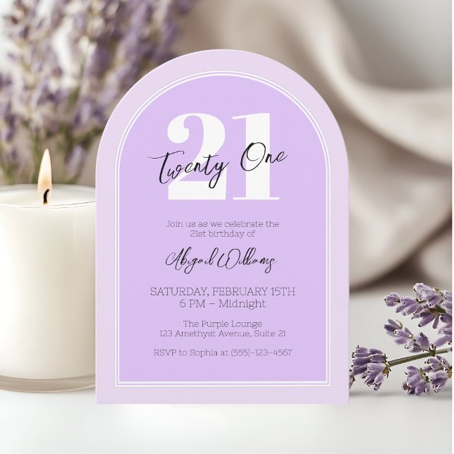 Twenty One Purple Arch Elegant 21st Birthday Party Invitation (Twenty One Purple Arch Elegant 21st Birthday Party Invitation)