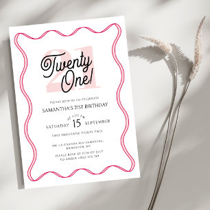 Twenty One Retro Wavy Minimalist 21st Birthday Invitation