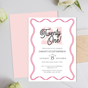 Twenty One Retro Wavy Minimalist 21st Birthday Invitation
