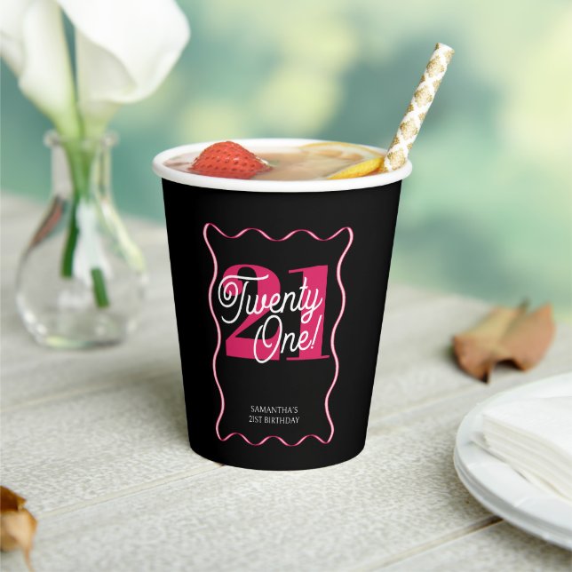 Twenty One Retro Wavy Minimalist 21st Birthday Paper Cups (Insitu)