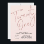 Twenty one | Rose Gold Pink 21st Birthday Party Invitation<br><div class="desc">Celebrate your special day with this simple stylish 21st birthday party invitation. This design features a chic rose gold brush script " Twenty One" with a clean layout. More designs available at my shop BaraBomDesign.</div>