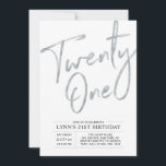 Twenty one | Silver 21st Birthday Party Invitation<br><div class="desc">Celebrate your special day with this simple stylish 21st birthday party invitation. This design features a chic silver brush script "Twenty-one" with a clean layout. More designs available at my shop BaraBomDesign.</div>