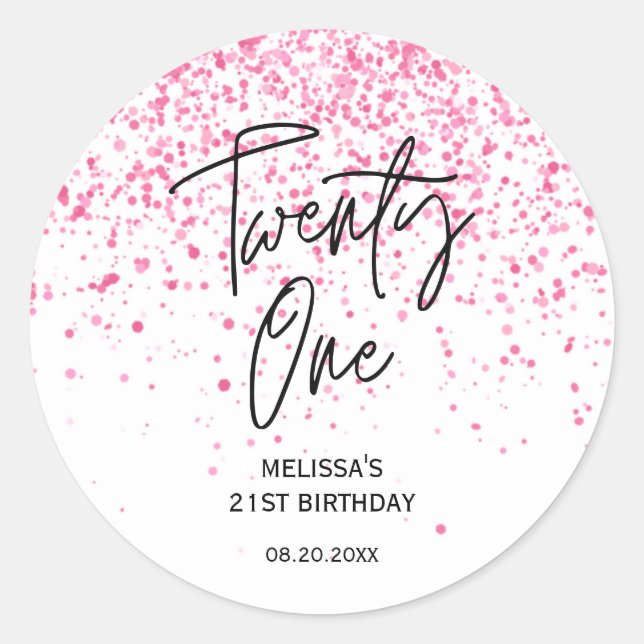 Twenty One Sparkling Hot Pink Glitter Birthday  Classic Round Sticker (Front)