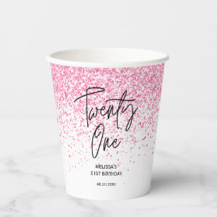 Twenty One Sparkling Hot Pink Glitter Birthday Paper Cups