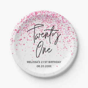 Twenty One Sparkling Hot Pink Glitter Birthday Paper Plate