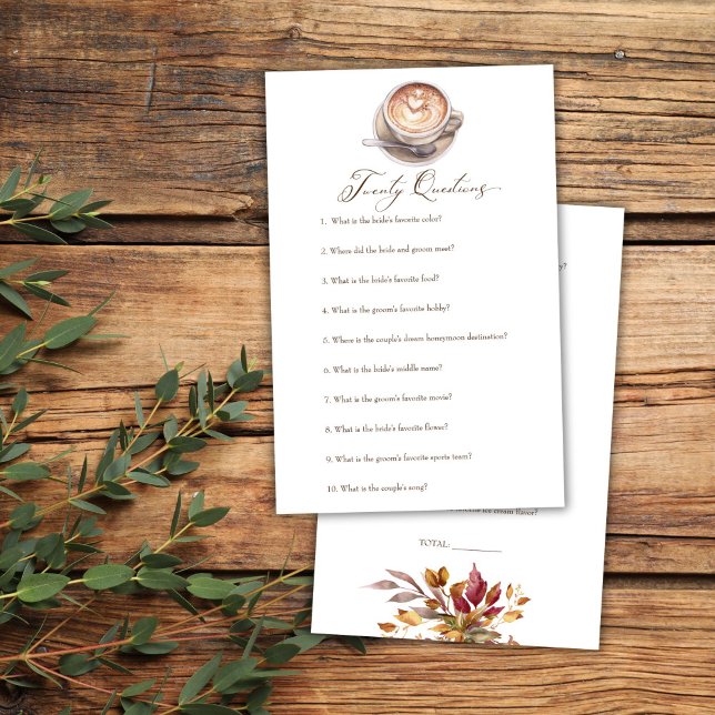 Twenty question love is brewing coffee shower game (Twenty questions love is brewing coffee fall shower game card cappuccino bridal shower games)