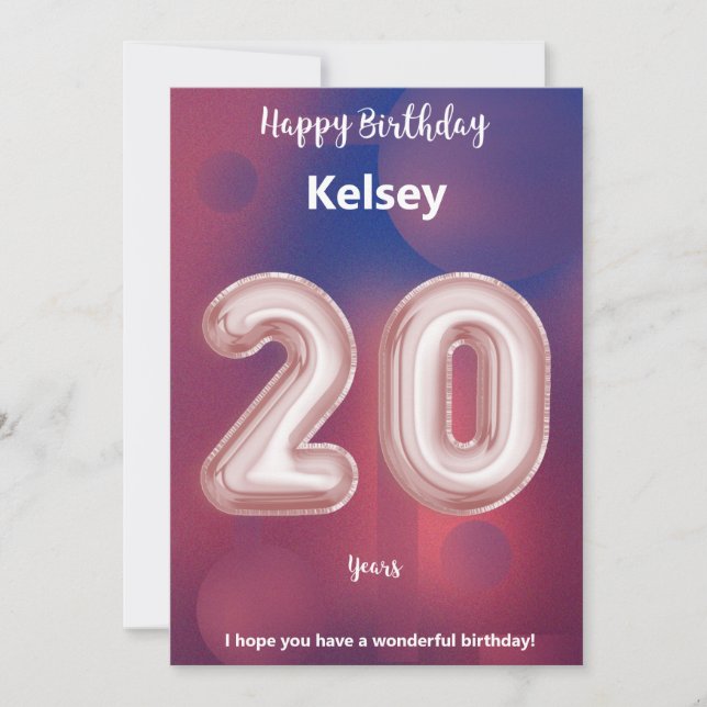 Twenty year old Happy Birthday card (Front)
