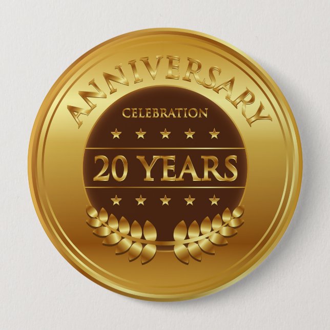 Twenty Years Anniversary Celebration Gold Medal 10 Cm Round Badge (Front)
