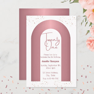 TwentyOne Rose Gold Arch minimalist 21st Birthday Invitation