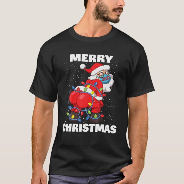 Twerking Santa Claus Face Mask Merry Christmas Tre T-Shirt (Front)