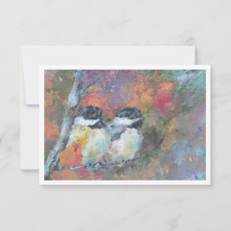 Twi Black-capped chickadee Oil Painting Note Card