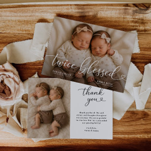 Twice Blessed Twins Photo Birth Announcement