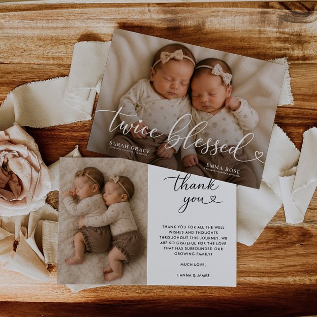 Twice Blessed Twins Photo Birth Announcement (Creator Uploaded)
