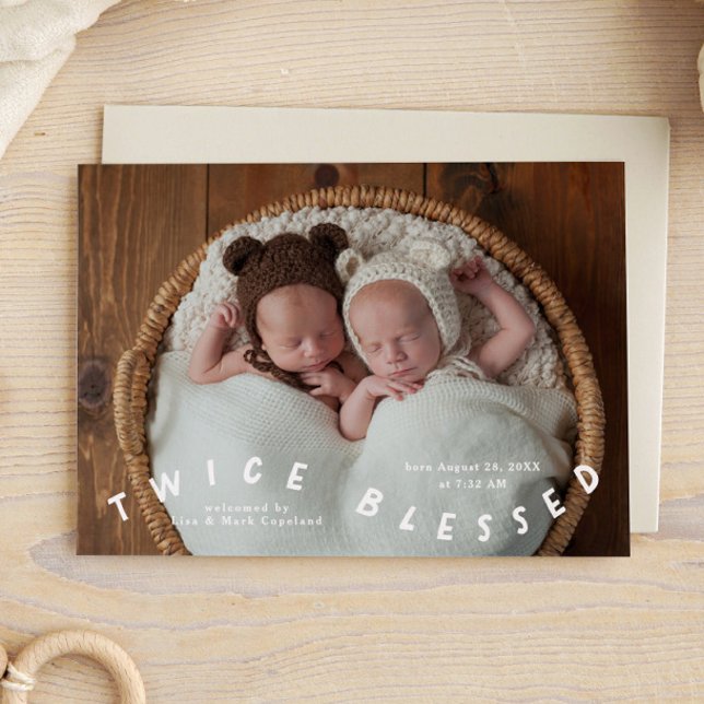 Twice Blessed Typography Birth Announcement (Creator Uploaded)