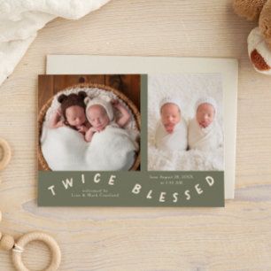 Twice Blessed Typography Sage Birth Announcement