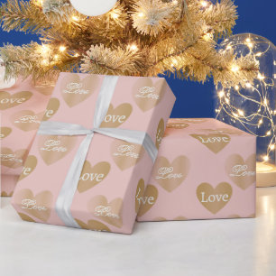 Twice Golden Love Hearts on Rose Gold Wrapping Paper