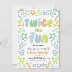 Twice The Fun Joint Birthday Party Balloon  Invitation