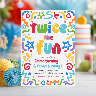 Twice The Fun Joint Birthday Party Balloon  Invitation