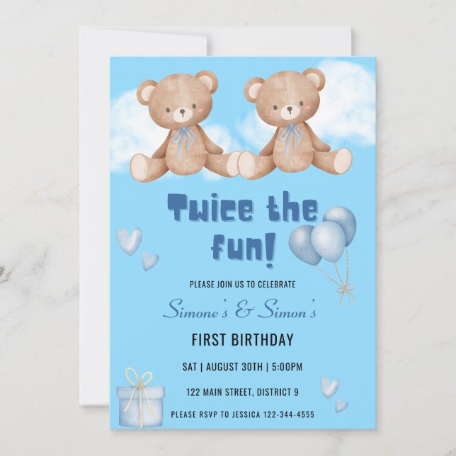 Twice The Fun Twin Birthday Party Invitation (Front)