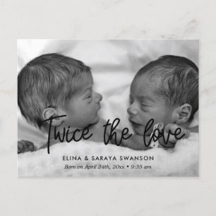 Twice the love twin birth announcement postcard