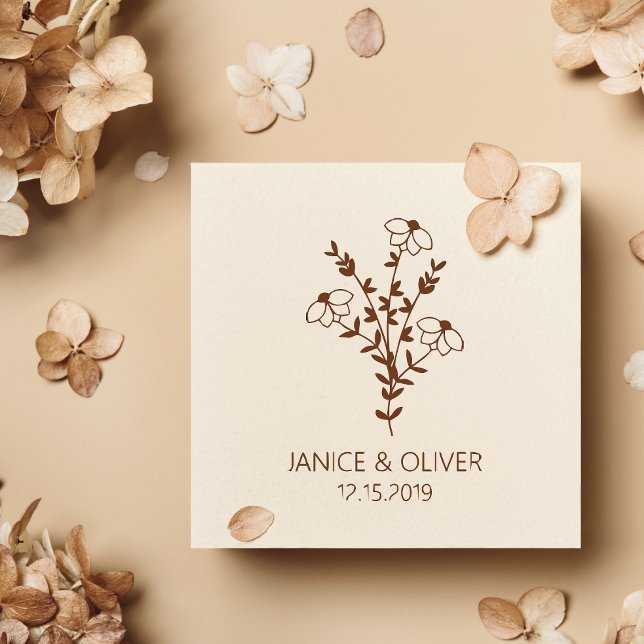 Twigs and Flowers Monogrammed Modern & Minimalist Rubber Stamp (Creator Uploaded)