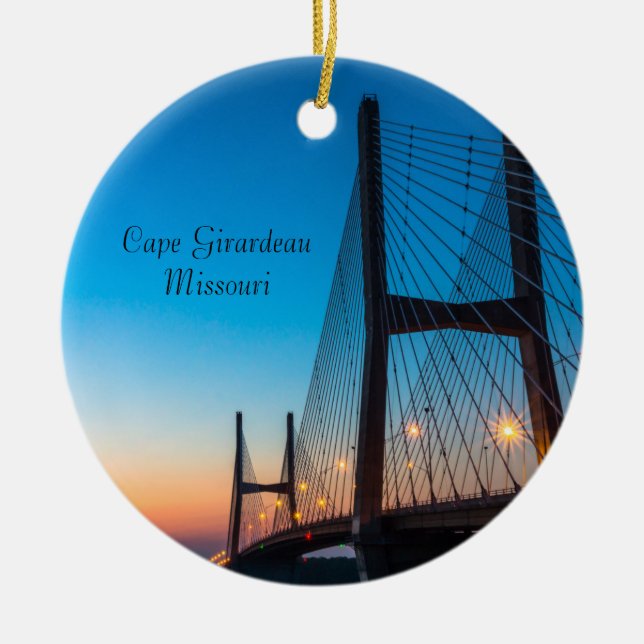 Twilight At Bill Emerson Bridge Ceramic Tree Decoration (Front)