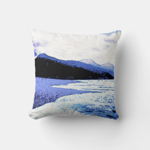 Twilight beach in shades of blue cushion