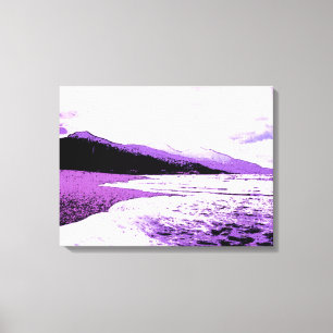 Twilight beach in violet and purple canvas print