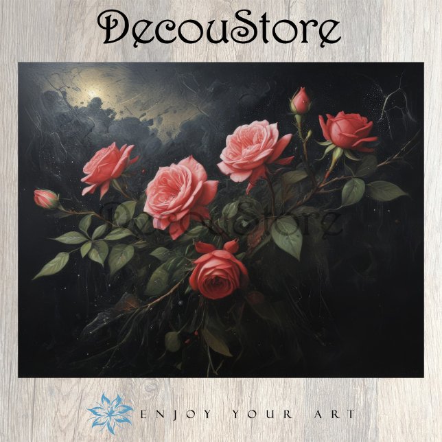 Twilight Bloom: Rose Branch Decoupage Tissue Paper (Creator Uploaded)