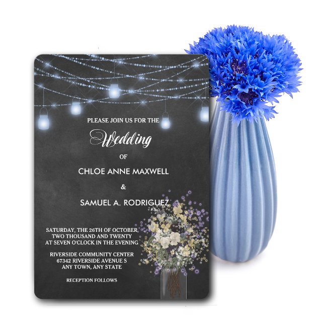 Twilight Blue Mason Jar Floral Wedding Invitation (Creator Uploaded)