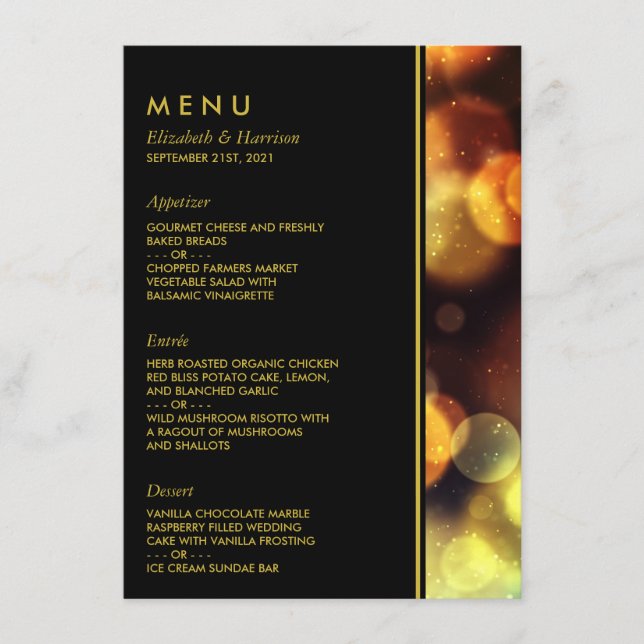 Twilight Bokeh Lights Wedding Menu (Front)
