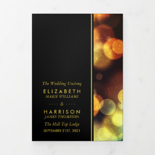 Twilight Bokeh Lights Wedding Program Tri-Fold Programme
