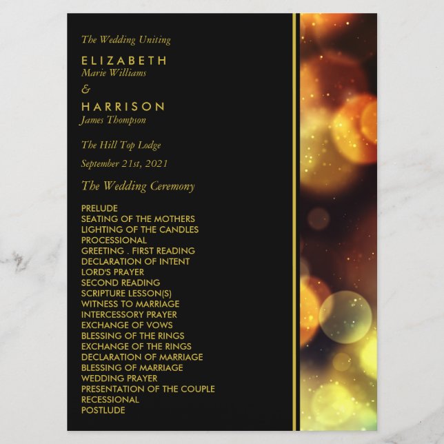 Twilight Bokeh Lights Wedding Programme (Front)