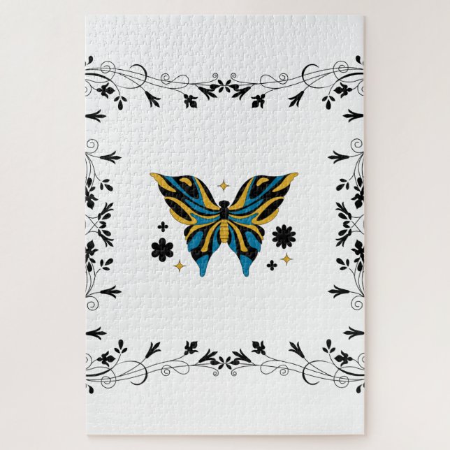 Twilight Butterfly – Floral Contrast Harmony Jigsaw Puzzle (Vertical)