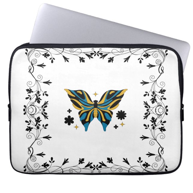 Twilight Butterfly – Floral Contrast Harmony Laptop Sleeve (Front)