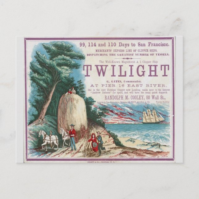 Twilight Clipper Sailing ship Postcard (Front)