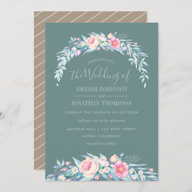 TWILIGHT colours Spring Wedding floral invitation (Front/Back)