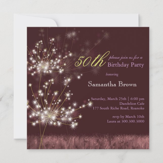 Twilight Dandelion 50th Birthday Party Invitation (Front)